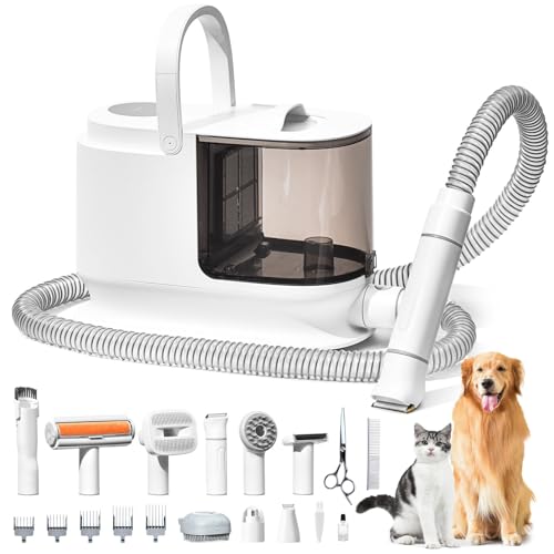 Bunfly Dog Grooming Kit with Vacuum Suction 99% Pet Hair,3L Capacity,11 Grooming Tools Dogs Cats and Other Animals,Home and Car Cleaning -White