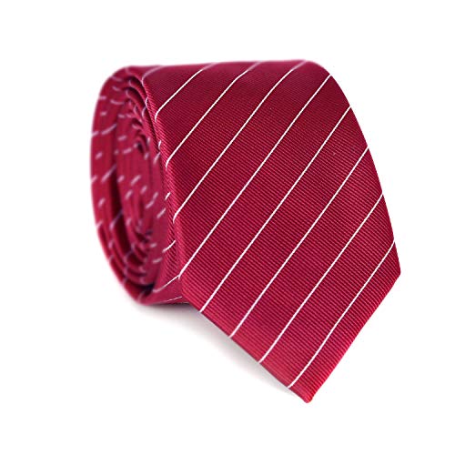CROATTA Men's Modern Fine Stripe Ties, Red White Striped Ties for Men, Woven Classic Business Casual Suit Necktie (34)