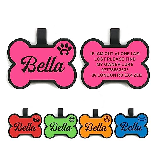 Silicone Dog Tags Engraved for Pets Personalized Soundless Pet ID Tag Light Dog Name Tags Silent Dog Id Tags Custom Dog Tags for Cats Puppy Kitty 2 Shapes & 5 Colours (Pink Bone)