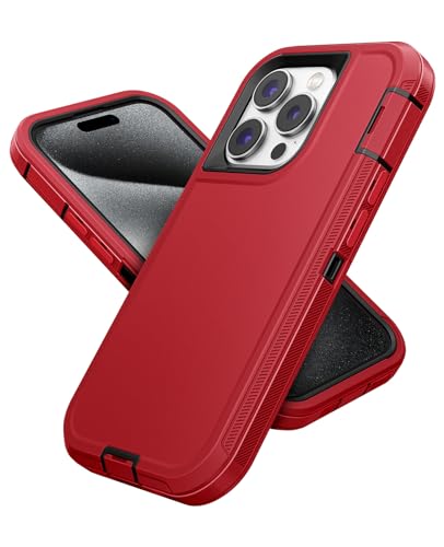 Jelanry Compatible with iPhone 15 Pro Case Heavy Duty Protective Rugged Phone Case, Full Body Anti-dust Shockproof Drop Proof Durable Armor Phone Cover for Apple iPhone 15 Pro 6.1 inch 2023, Red/Black