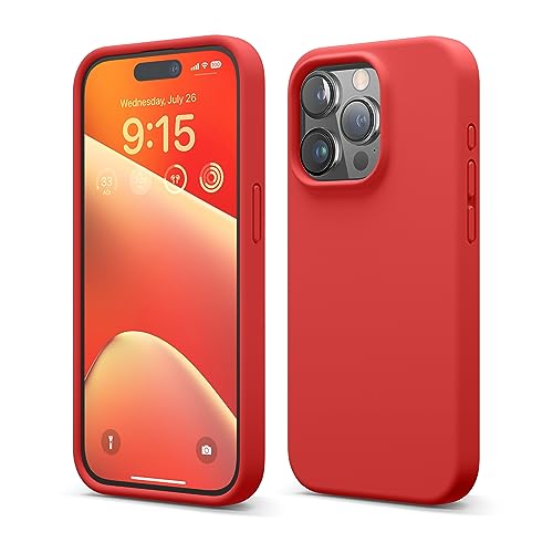 elago Compatible with iPhone 15 Pro Case, Liquid Silicone Case, Full Body Protective Cover, Shockproof, Slim Phone Case, Anti-Scratch Soft Microfiber Lining, 6.1 inch (Red)