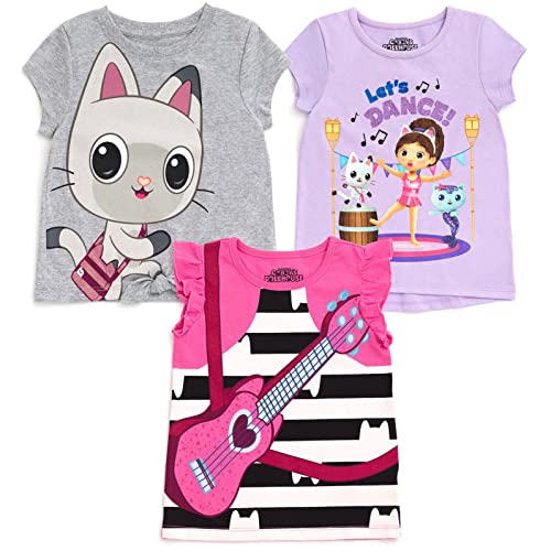 Dreamworks Gabby's Dollhouse Toddler Girls 3 Pack T-Shirts Gray/Purple/Pink 5T
