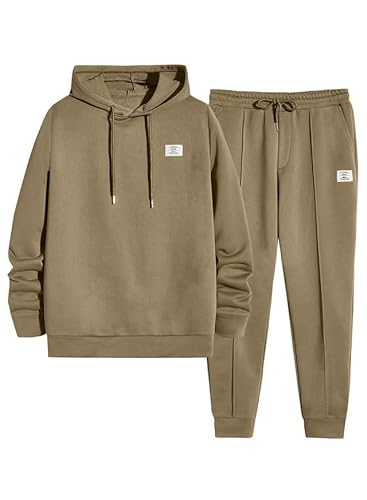 JMIERR Track Suits for Men Set 2 Piece Airport Outfits Long Sleeve Drawstring Hoodies Sweatshirts & Joggers Sweatpants with Pockets, Fall Tracksuit Sweatsuits Matching Lounge Sets, Medium, Khaki