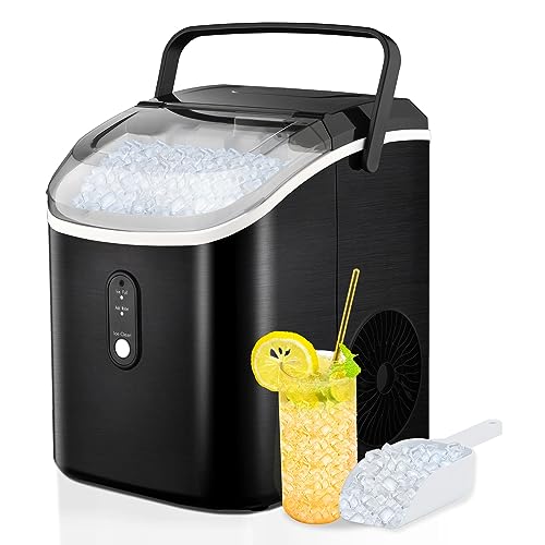 Humhold Portable Nugget Ice Maker CounterTop, 33Lbs/24Hrs Chewable Pebble Ice, Auto Self Cleaning, Crushed Pellet Ice Cubes Maker Machine with Handle, Compact Design for Home/Kitchen/Camping/RV