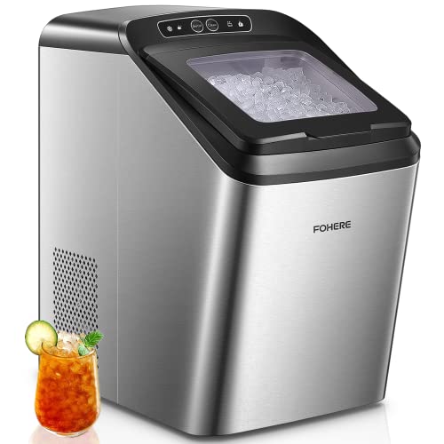 Nugget Ice Maker Countertop, Makes 30lbs Crunchy ice in 24H, 5.3lbs Basket at a time, Self-Cleaning Pebble Ice Machine with Scoop and Basket, Portable Ice Maker for Home/Kitchen/Office/Bar, FOHERE