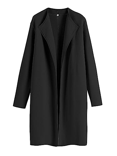 ANRABESS Women's Casual Long Sleeve Classy Draped Open Front Jackets Long Knitted Cardigan Sweater B721-heise-L Black