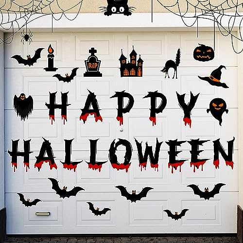 Halloween Decorations Garage Door Magnets, 30pcs Happy Halloween Garage Door Magnetic Decor, Bats Ghosts Cats Halloween Decoration Magnetic Decals for Fridge, Mailbox, Halloween Car Magnets Stickers