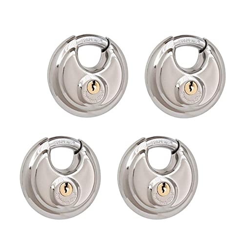 Guliffen Keyed Alike Discus Padlocks,Stainless Steel Disc Padlock with Key for Storage Unit, Sheds, Garages and Trailer4 Pack Locks with Keys