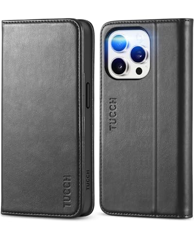 TUCCH Case Wallet for iPhone 15 Pro 6.1", 3 Card Slots PU Leather Protective Cover, RFID Blocking Kickstand Folio with Shockproof TPU Inner Shell Compatible with iPhone 15 Pro 5G 2023,Classic Black