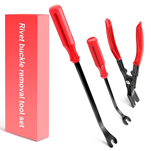 EldHus Clip Pliers Trim Upholstery Tools - 3 Pack Car Removal Tool Set to Remove Rivets Fasteners Push Pins, Clips Puller Kit for Door Dash Dashboard Panel Body Repair Tools, Red