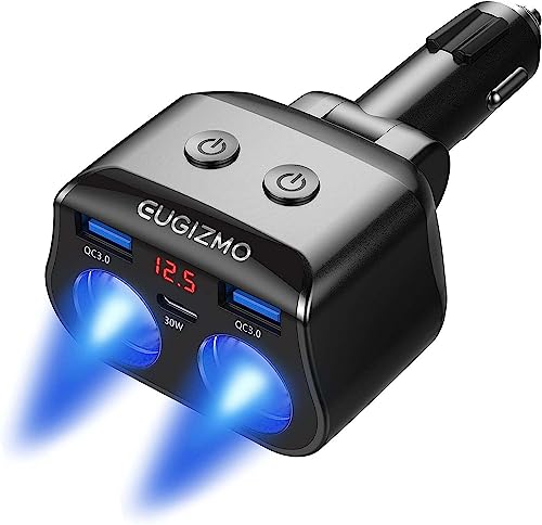 EUGIZMO Dual USB Car Charger, 200W Dual Cigarette Lighter Socket Plug Splitter 12V Outlet Splitter Double Plug Car Outlet Cigarette Lighter USB Charger Splitter Adapter 2 Socket Fast Charging