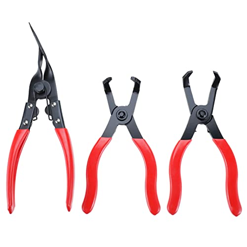 YaeKoo 3PCS Body Clip Removal Pliers Set, 30 Degree and 80 Degree Angled Push Pin Pliers, Tapered end Upholstery Trim Clip Removal Plier (Red)