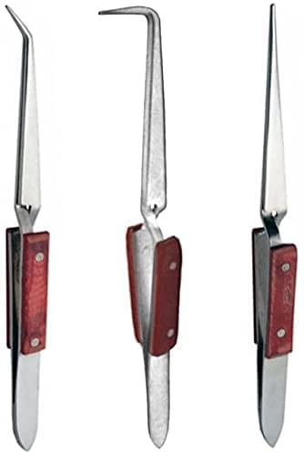 Cross Lock Fiber Grip Soldering Tweezers Set - 6.5" Solder Tweezers (Approx. 45-Degree Angle), 6" Solder Tweezers (Approx. 90-Degree Angle) & 6.5" Straight Solder Tweezers