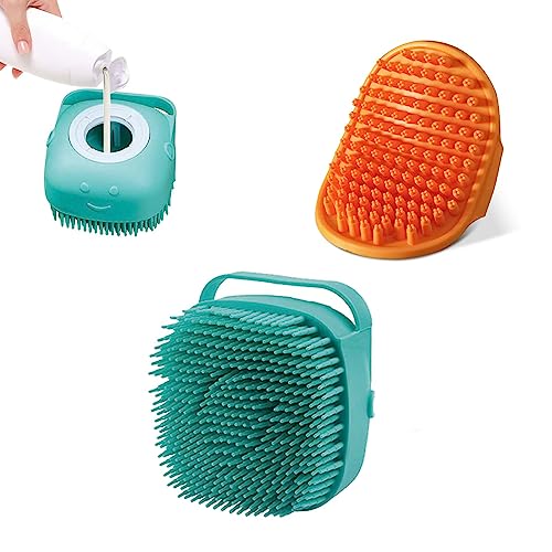 2Pack Dog Bath Brush, Dog Bath Scrubber Shampoo Dispenser Brush, Pet Bath Massage Shower Soap Brush Soft Silicone for Short & Long Haired Dogs and Cats Washing, ISWAYSTORE