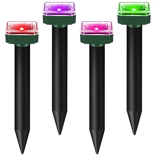 LED Mole Repellent Solar Powered Waterproof Mole Chipmunk Repellent Outdoor Ultrasonic Gopher Vole Deterrent Sonic Repellent Spikes Drive Away Burrowing Animals from Lawn,Yard(Led Pathway Light (4Pcs)