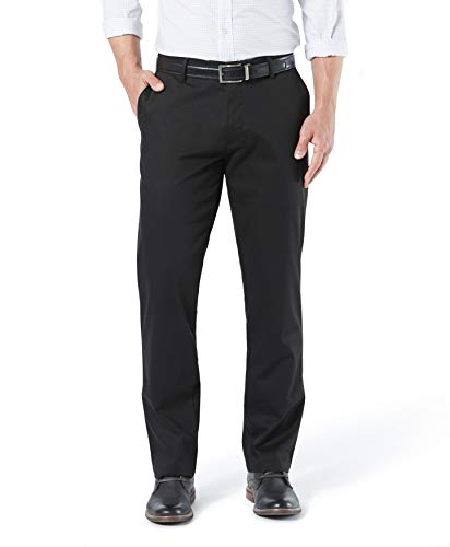 Dockers Men's Straight Fit Signature Lux Cotton Stretch Khaki Pant, Black, 36W x 32L