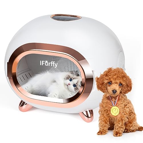 IFurffy Automatic Pet Dryer Box, Ultra Quiet Cat Dryer Box for Cat Puppy Kitten, 50L Dog Dryer Box Dog Dryer with Smart Temperature Control and 360 Drying, 5-Modes Dog Hair Dryer Box with UV Mode