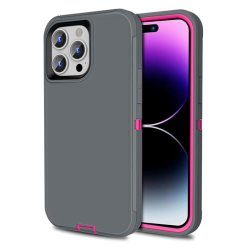for iPhone 15 Pro Max Case, Dual Layer Shockproof Full Body Cover Military Grade Drop Protection Heavy Duty Protective Phone Case for Apple iPhone 15ProMax 6.7 inch (Grey/Rose)