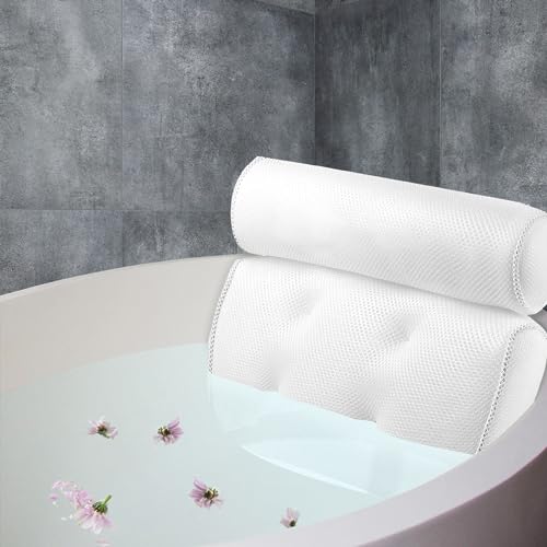 Bath Pillow for Tub - Luxury Non-Slip and Extra-Thick, Shoulder, Head, Neck, and Back Support. Soft and Large Comfort Bathtub Pillow Cushion Headrest for Relaxation - 6 Non-Slip Suction Cups