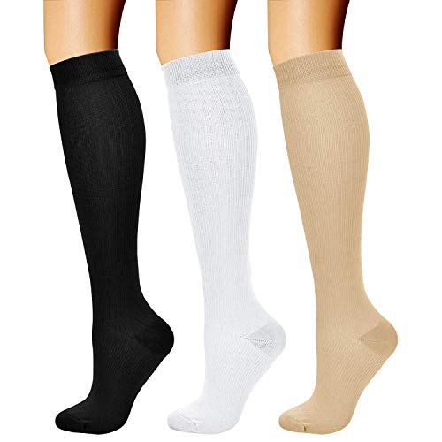 CHARMKING Compression Socks for Women & Men Circulation (3 Pairs) 15-20 mmHg is Best Athletic for Running, Flight Travel, Support, Cycling, Pregnant - Boost Performance Durability (L/XL,Multi 02)