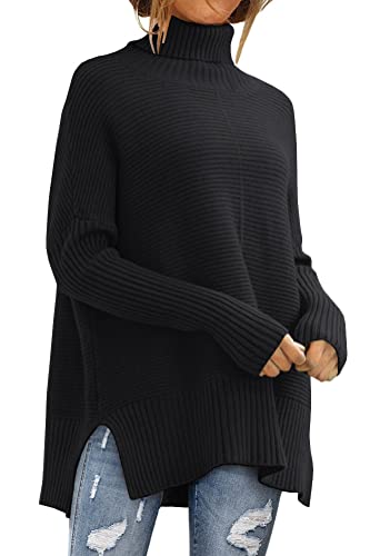 LILLUSORY Women's Turtleneck Long Oversized Tunic Fall Fashion Cable Knit Cozy Mock Neck Sweaters 2023 Trendy Casual Pullover Sweater Dress Tops Clothes Clothing Shirts Outfits Black