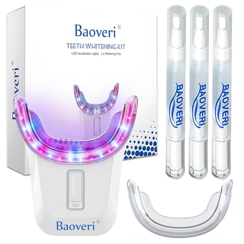 BAOVERI Teeth Whitening Kit - 35% Carbamide Peroxide for Sensitive Teeth, Dental Tools 32X LED Light Tooth Whitener, 3 Teeth Whitening Gel, 2 Mouth Trays for a Bright White Smile