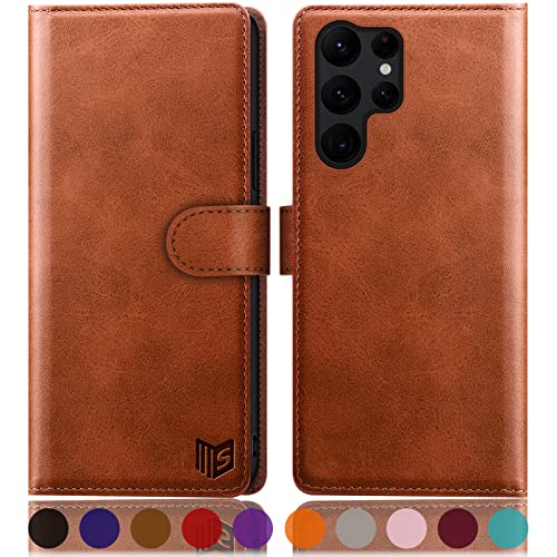 SUANPOT for Samsung Galaxy S23 Ultra Wallet case with RFID Blocking Credit Card Holder,Flip Book PU Leather Protective Cover Women Men for Samsung S23Ultra Phone case Light Brown