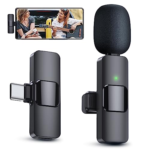 PQRQP Wireless Microphone for Android/Laptop, Mini Microphone, Microphone for Type-C Phone, Wireless Microphones, Wireless Lavalier Microphone, Microphone for Video Recording, YouTube, Vlog