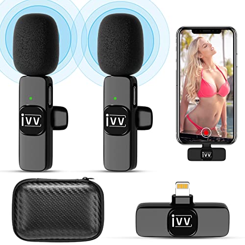 IVV Wireless Microphones for iPhone, Wireless Lavalier Microphone Mini Laple Mic with Case Clip on Microphone for iPhone & iPad, Video Recording YouTube TikTok Vlog Podcast Live Steam Interview