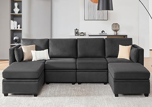 Weture Modular Sectional Sofa, Convertible U Shaped Sofa Couch with Storage, High Supportive & Soft Sponges, 6 Seat Modular Sectionals Sofa Couch with Chaise for Living Room, Dark Grey
