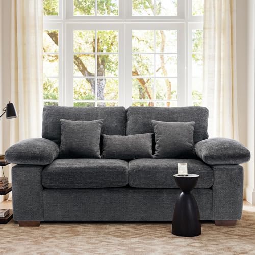 COLAMY 73 Chenille Loveseat Sofa for Living Room, Modern Fabric Love Seat Couch with Removable Back and Seat Cushions, Wood Legs and Pillow Top Armresgt, Grey