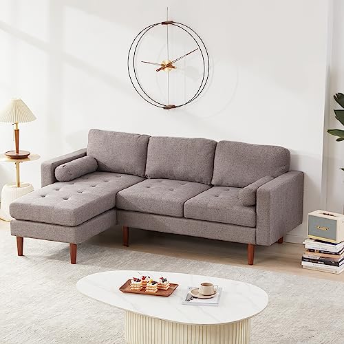 Tbfit 80" W Sectional Sofa Couch, L Shaped Couch with Reversible Chaise, Mid Century Modern Linen Fabric Couches for Living Room Apartment Small Space, Convertible Sofa with Tufted Seat Cushion, Grey
