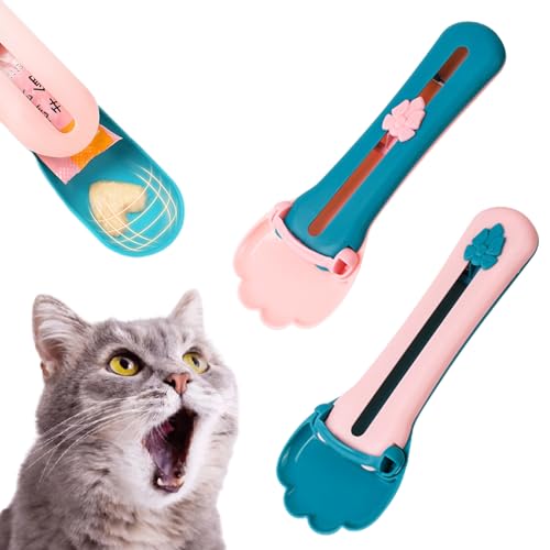 Giltpeak Cat Strip Happy Spoon, Multi Functional Pet Spoons Cat Feeder, Cat Strip Squeeze Spoon, Cat Treat Feeding Spoon, Cat Food Spoon for Wet Food (2 Pcs #1)