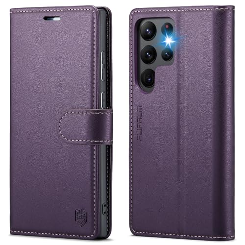 FLIPALM for Samsung Galaxy S22 Ultra Wallet Case with RFID Blocking Credit Card Holder, PU Leather Folio Flip Kickstand Protective Shockproof Cover Women Men for Samsung S22 Ultra Phone case(Purple)