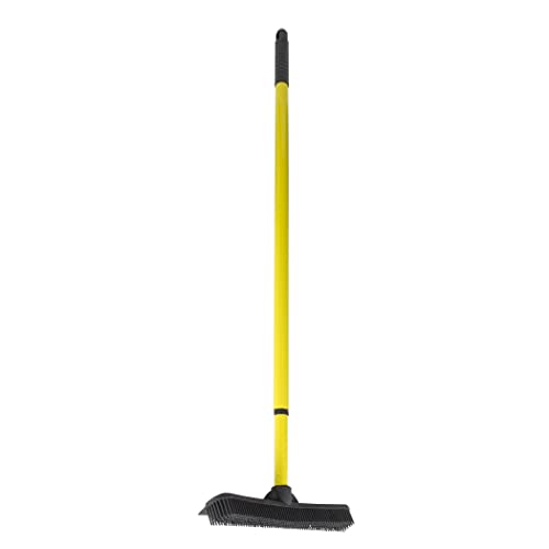 FURemover Pet Hair Rubber Broom with Carpet Rake and Squeegee, Black and Yellow