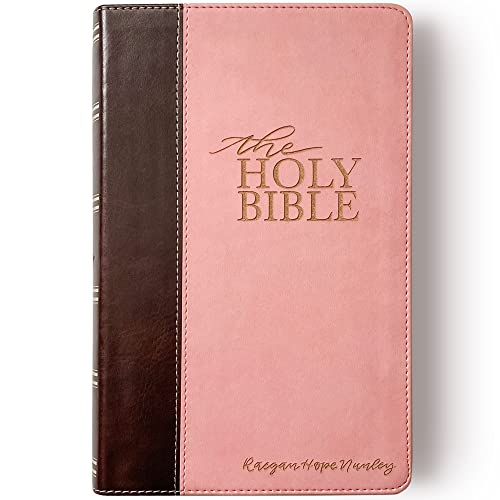 Hand Lettered and Laser Engraved KJV Bible, Two-Tone Pink and Brown Cover, Giant 14 pt. font size, Personalized Gift, Custom Name Engraving Available