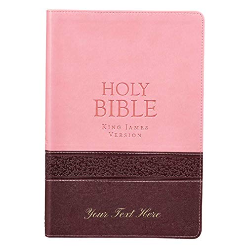 Personalized Bible Custom Text Your Name KJV Large Print Edition Two-Tone Pink/Brown King James Version Bible Custom Made Gift for Baptism Christenings Birthdays Celebrations