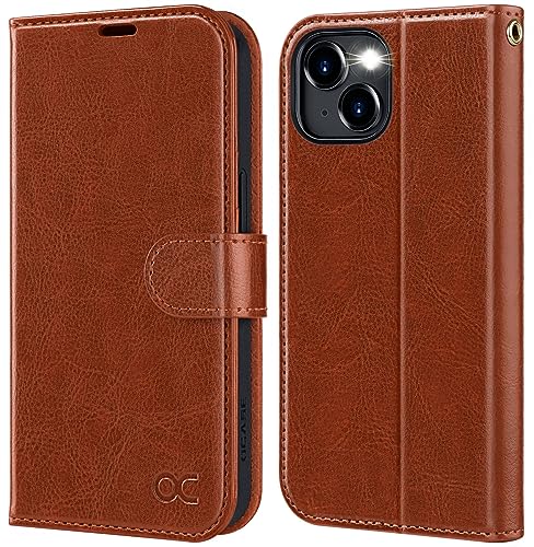 OCASE Compatible with iPhone 15 Plus Wallet Case, PU Leather Flip Folio Case with Card Holders RFID Blocking Kickstand [Shockproof TPU Inner Shell] Phone Cover 6.7 Inch 2023, Brown