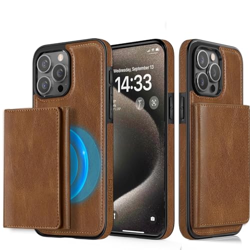LOHASIC Compatible with Magsafe iPhone 15 Pro Max Wallet Case, Luxury Leather Detachable Credit Card Holder Slot Magnetic Pocket Phone Cases for iPhone 15 Pro Max 2023 New - Brown