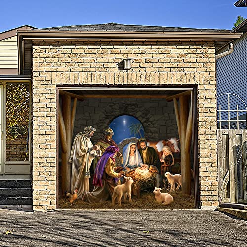 7X 8FT Christmas Garage Door Banner Cover Decoration Mural Sign Dcor Large Christmas Nativity Scene Backdrop Background Sign for Christmas Holiday Party (Color : F)