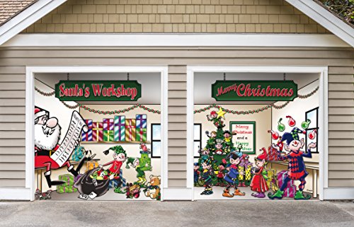 Victory Corps My Door Decor - Santa's Workshop - Christmas 7' x 8' Split Garage Door Dcor Banner Mural