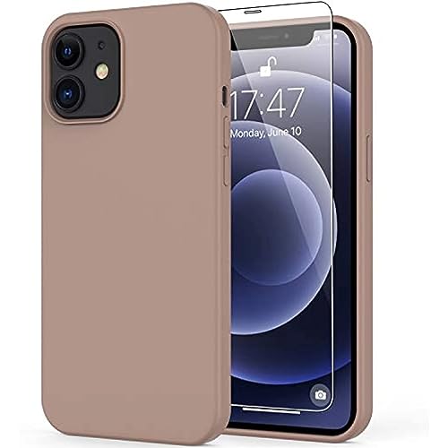 DEENAKIN Compatible with iPhone 12 Case,iPhone 12 Pro Case with Screen Protector,Soft Silicone Gel Rubber Bumper Cover,Slim Shockproof Protective Phone Case for iPhone 12 Pro 6.1" Elegant Brown