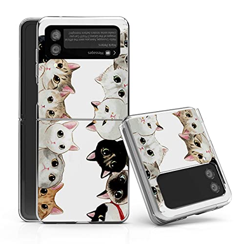 Bcov Galaxy Z Flip 3 5G Case, White Black Cute Cats Anti-Scratch Solid Hard case Protective Shookproof Phone Cover for Samsung Galaxy Z Flip 3 5G