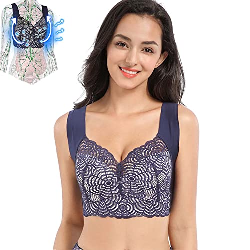 ANSUSIC Slimory Prettyhealth Lymphvity Detoxification and Shaping & Powerful Lifting Bra, Detox Sexy Lace Wireless Lifting Bra(Blue-XL)