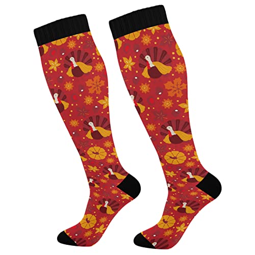 Thanksgiving Day Pattern with Turkey Compression Socks for Men and Women Knee High Socks Support for Sport Running Hiking Fitness Casual at Home