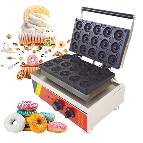 INTBUYING 15Pcs Mini Dount Maker Machine Commercial Electric Waffle Donut Machine 0-300 1750W Double-Sided Heating Non-Stick Doughnut Baking Machine 1.85" Snack Maker 110V(1.85" 15 Dounts)