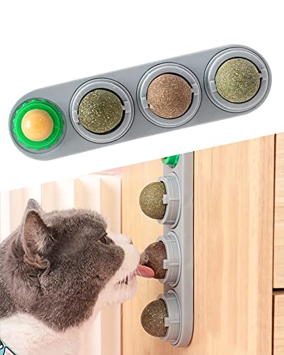 Catnip Ball for Cats Wall, 4 Pcs, Extra Cat Energy Ball, Edible Kitty Lick Toys, Healthy Kitten Chew, Teeth Cleaning Dental Cat Toy, Cat Wall Treats