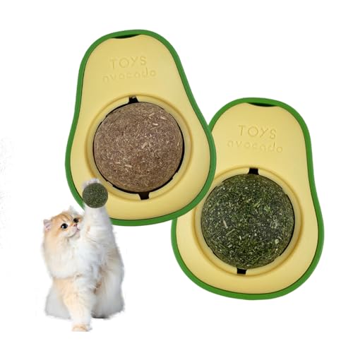 - QI HUO JU - Catnip Ball Cat Lickable Treat Wall Ball Toys, 2PCS Edible Catnip Wall Balls Kitten Chew Toy, 360Rotatable & Replaceable Teeth Cleaning Kitty Cat Mint for Indoor