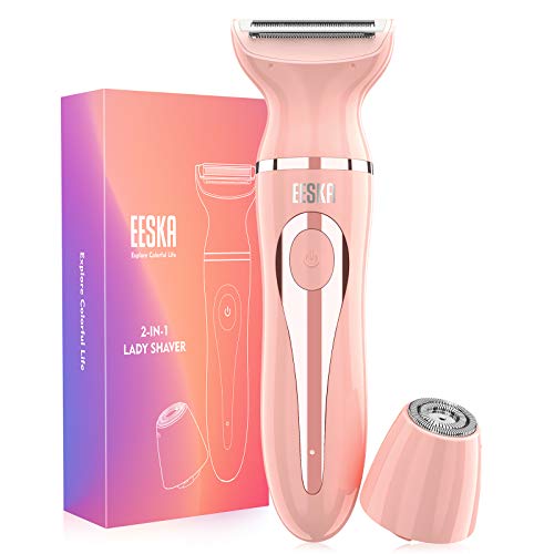 Electric Razor for Women, EESKA 2-in-1 Womens Shaver for Face Legs and Underarm, Portable Bikini Trimmer Ladies Shaver, IPX7 Waterproof Wet and Dry Hair Removal, Type C USB Recharge Pink