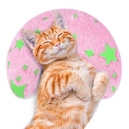 POMESEA Pillow for Cats, Dog Cat Neck Pillow Soft Fluffy Pet Calming Toy Half Donut Cuddler, U-Shaped Pillow for Pet, Joint Relief Sleeping Improve(Pink)